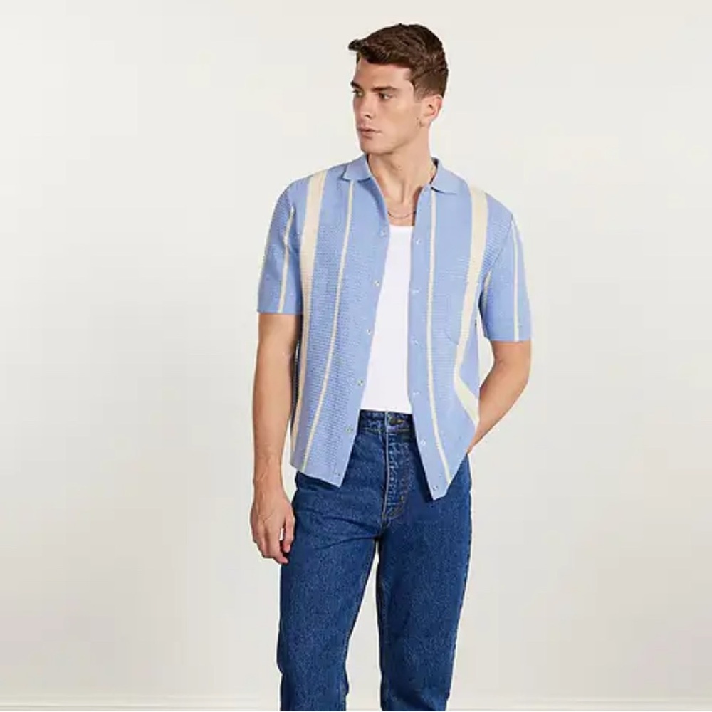 Men's Blue Striped Polo Shirt Percival Large Adaman Breeze